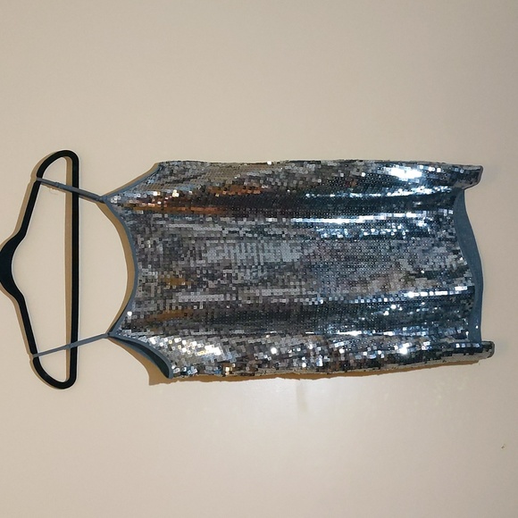 Joe Fresh| NWT Silver Spaghetti Strap Square Sequined Dress - Picture 3 of 13